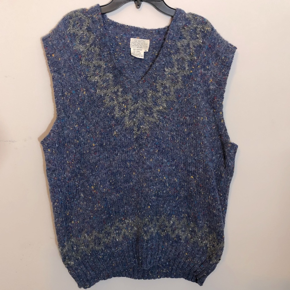 Q8 VINTAGE SOUTH CHANNEL SWEATER VEST 15% WOOL BLUE MULTICOLOR SZ XL (2 FOR $10)